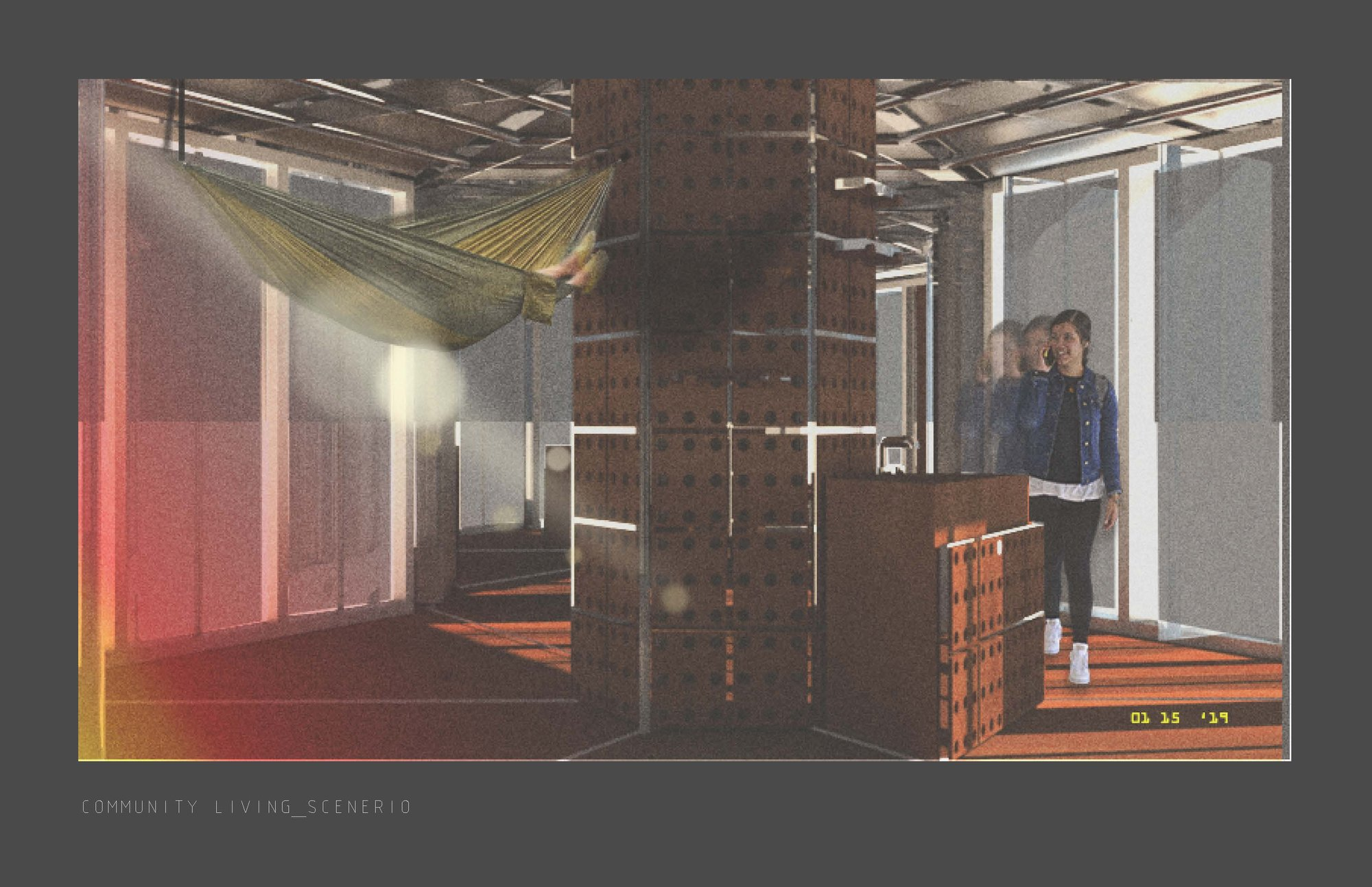 Open, semi-private spaces encourage interaction while maintaining individual comfort within ephemeral housing systems.