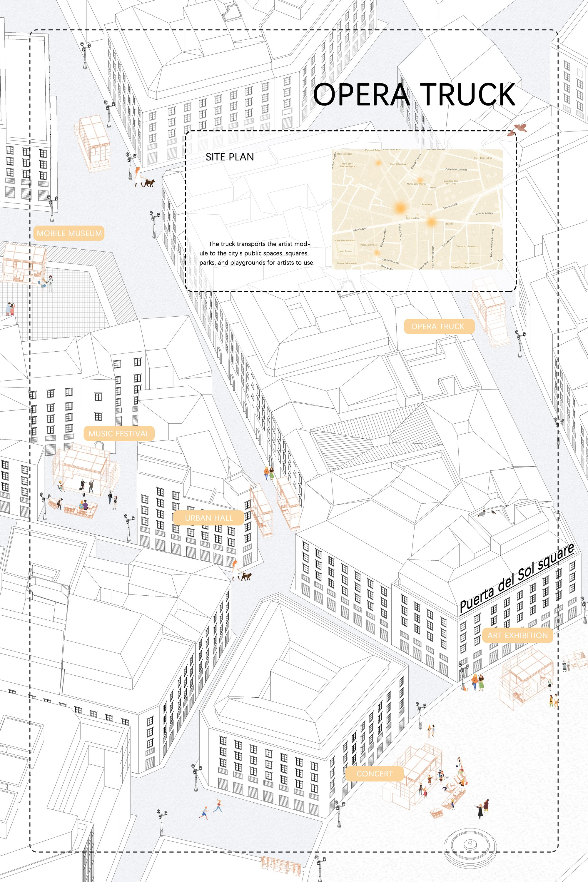 Opera Truck activates Madrid’s public squares with modular cultural spaces for performances, exhibitions, and community engagement.