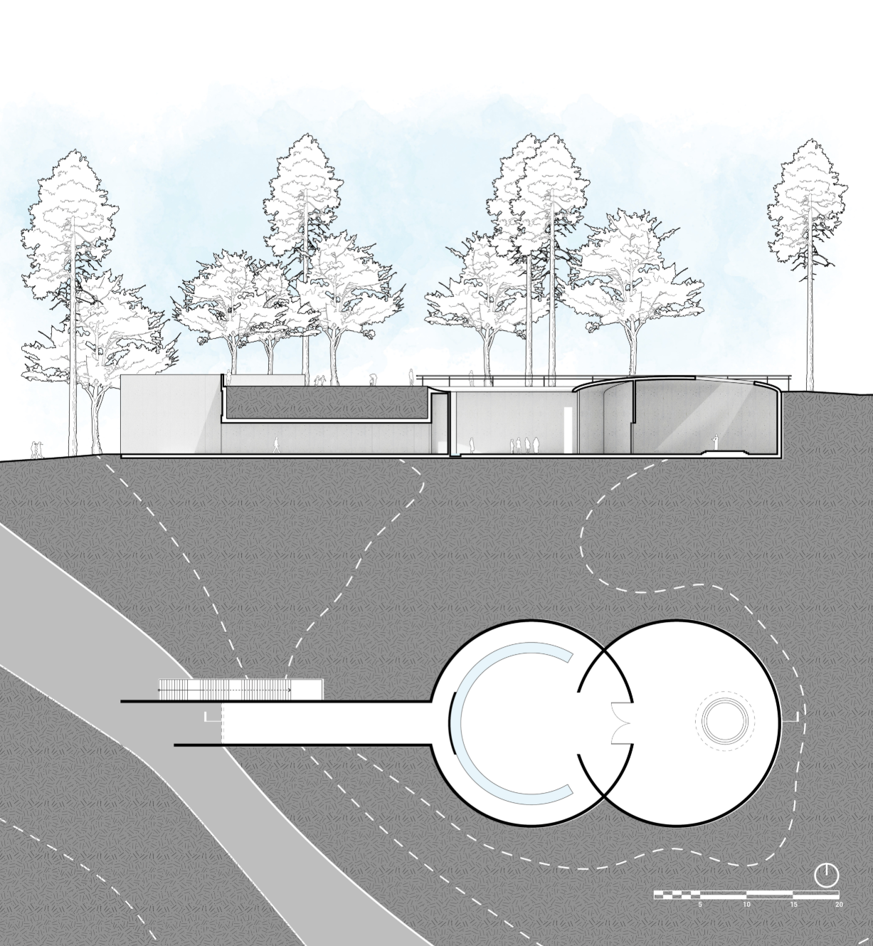 A subterranean chapel uses earth as insulation, guiding visitors through a sequence from light to introspection.