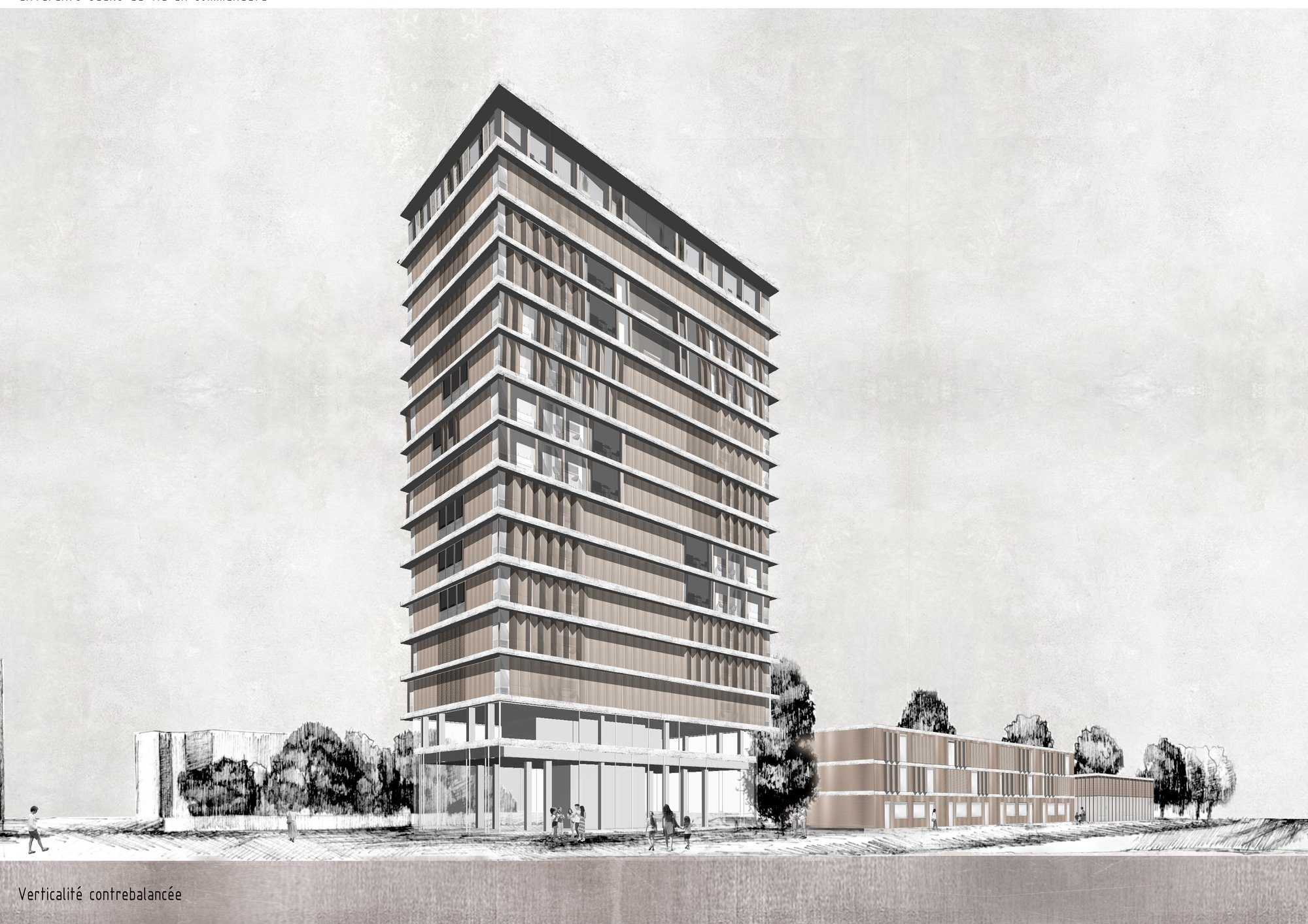 Facade elevation highlighting rhythmic continuity and the balance between horizontal layers and vertical expression.