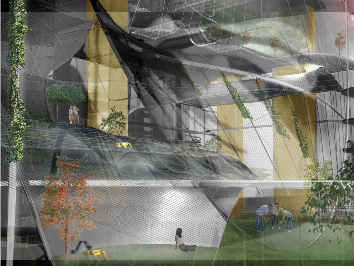 Experimental spatial forms create immersive environments where structure, landscape, and human interaction coexist seamlessly.
