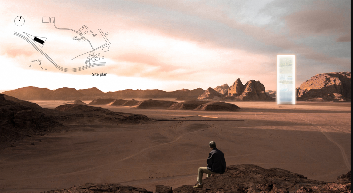 Set within a vast desert, the monument stands as a distant reminder of what Earth once was and what it risks becoming.