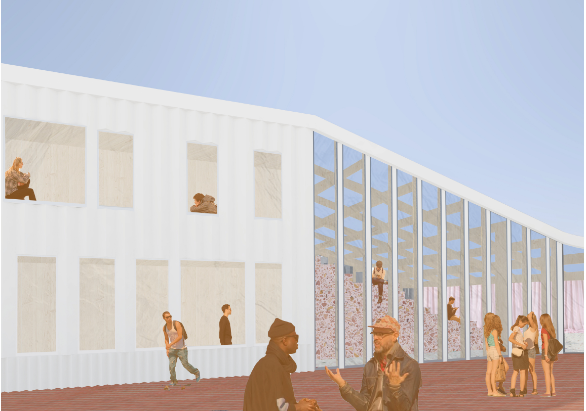 Facade opening into a transparent learning core, encouraging interaction between inside and outside.