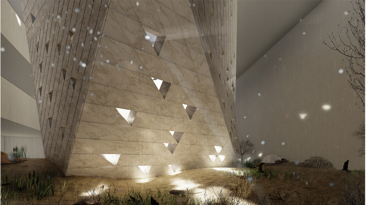 Parametric facade detail integrating environmental performance with spatial experience