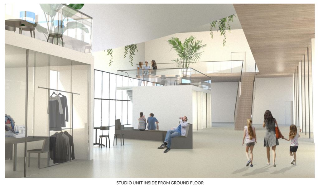 Studio unit designed for collaborative making, learning, and garment transformation within a circular fashion ecosystem.