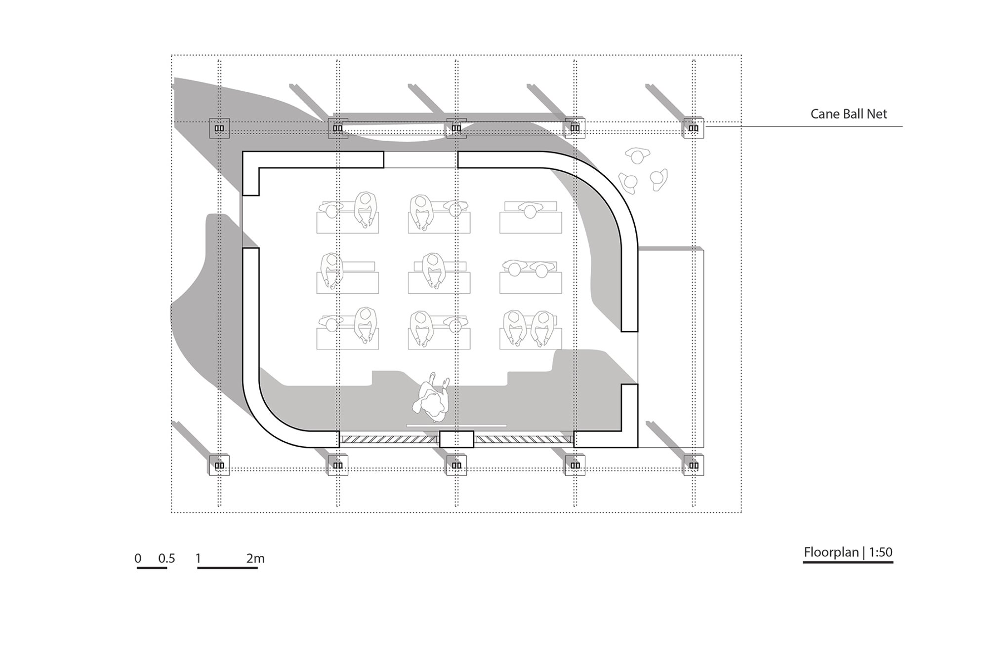  Floor plan illustrating the organic classroom layout within a modular structural grid.