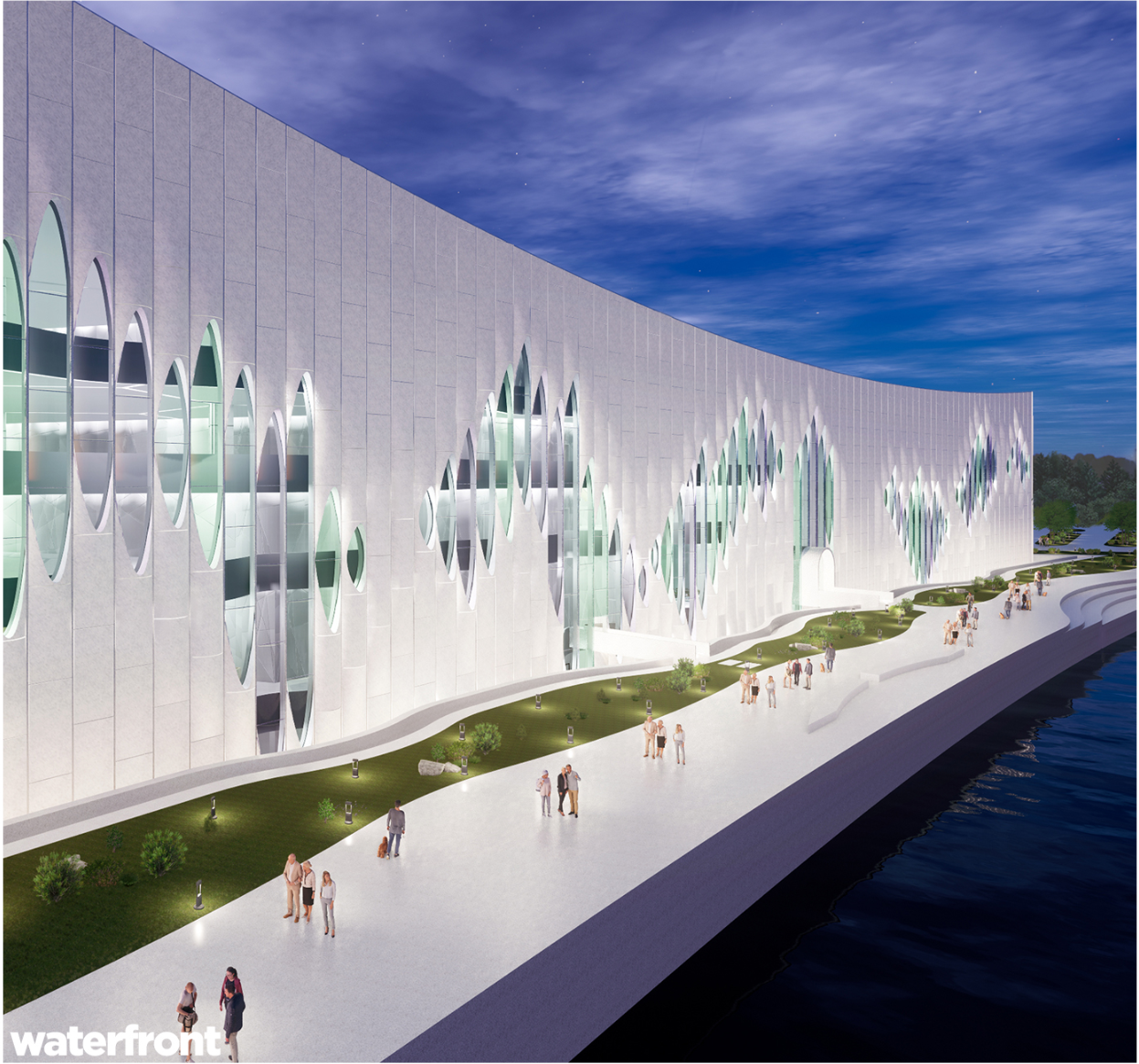 Public waterfront promenade activating the urban edge