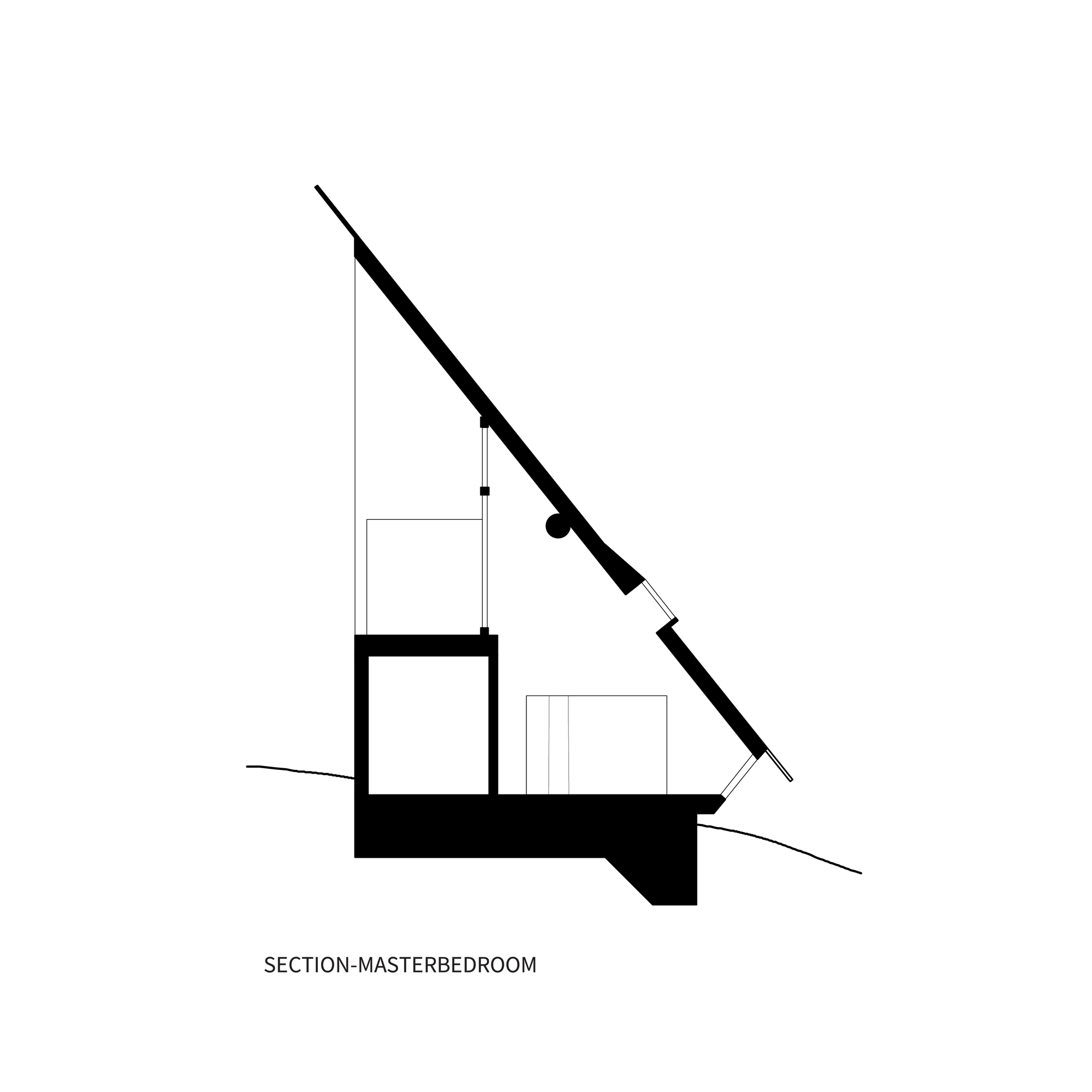 Section drawing through the master bedroom showing a double-height space beneath a sloped roof