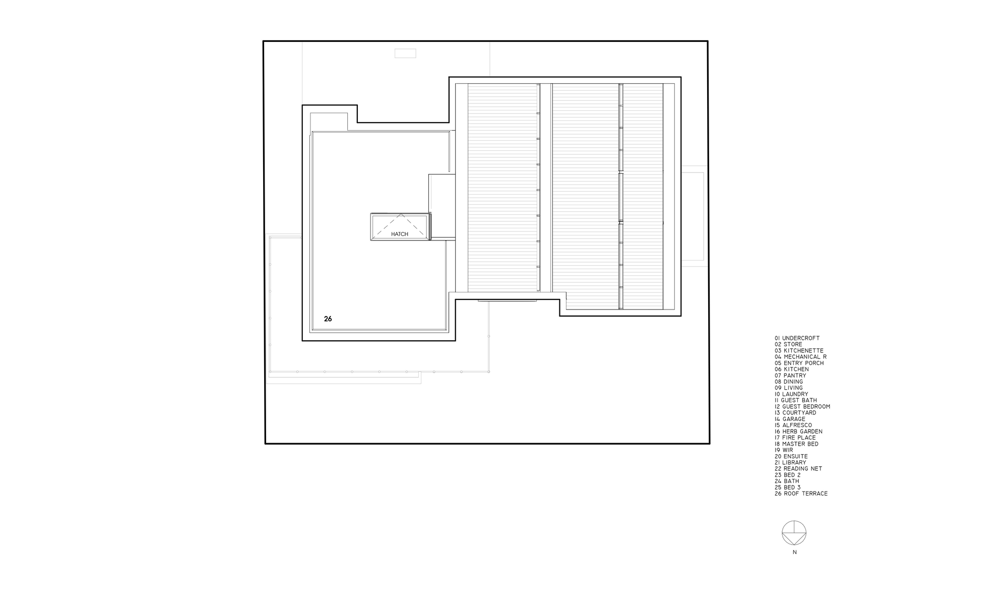 Second floor plan drawing showing single large room with service core at perimeter