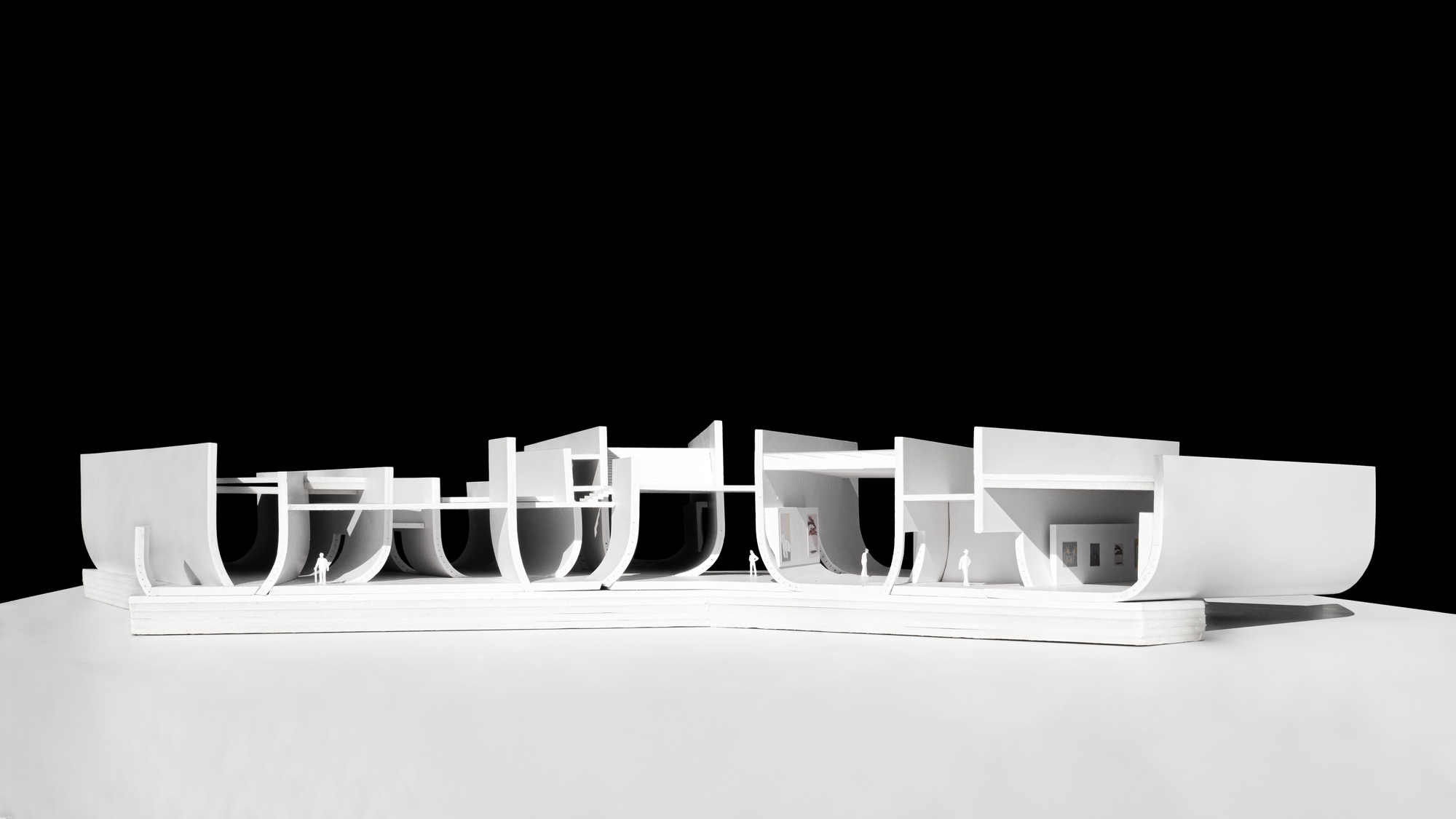 Longitudinal sectional model displaying the sequence of vaulted interior spaces and human scale figures