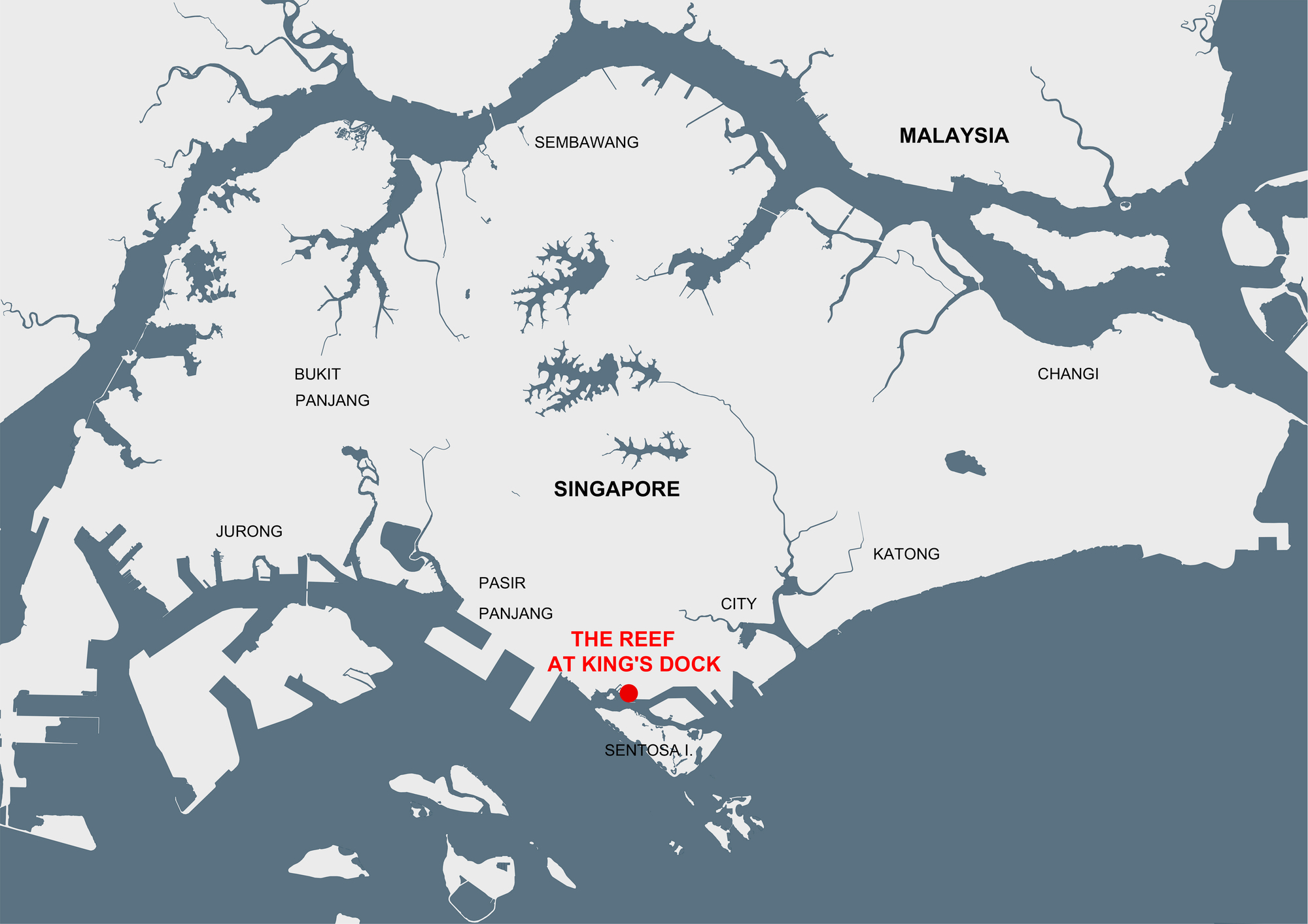 Site map showing a waterfront development in relation to the surrounding coastal geography and neighborhoods
