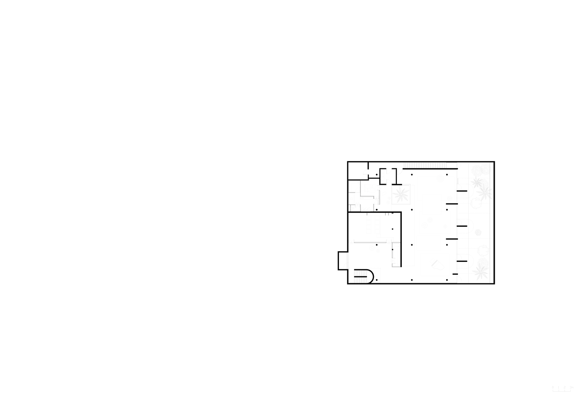 Floor plan drawing showing a single level with several interior rooms