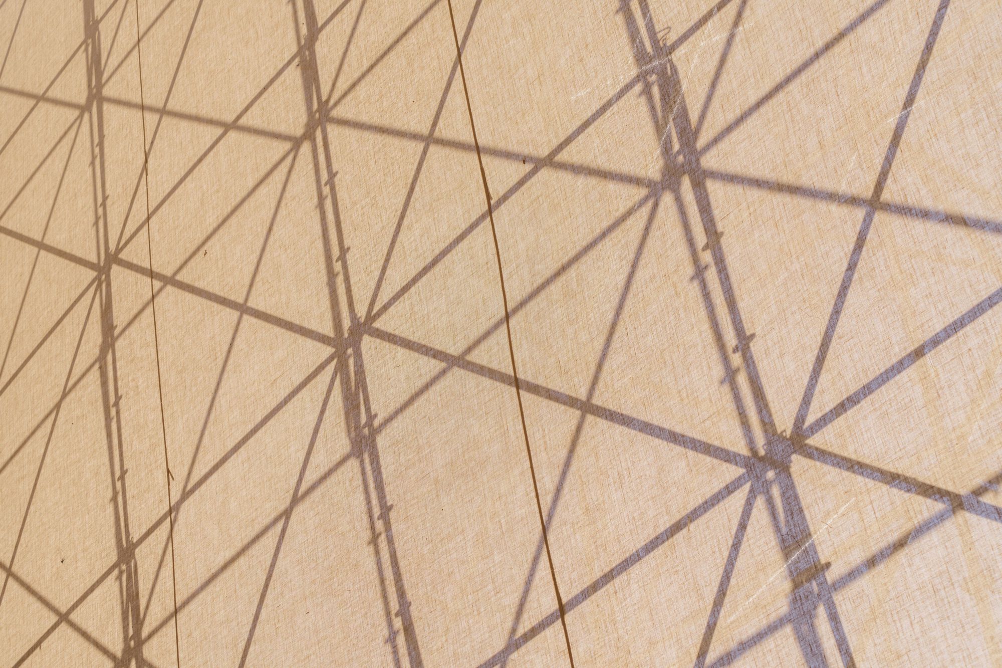 Detail of triangulated shadow pattern cast by structural framework onto a taut beige membrane