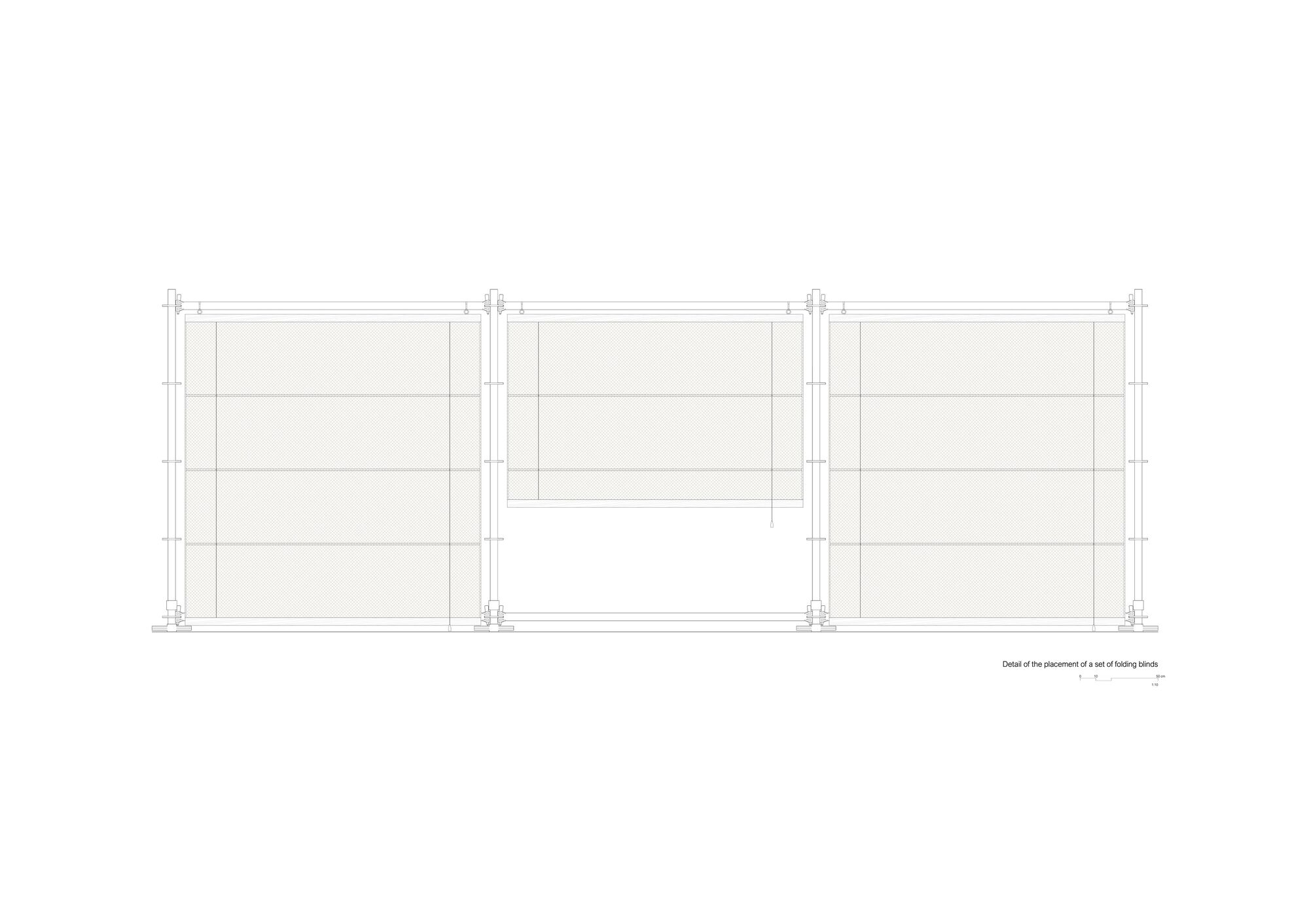 Elevation drawing of a modular wall system with horizontal paneling and vertical framing elements