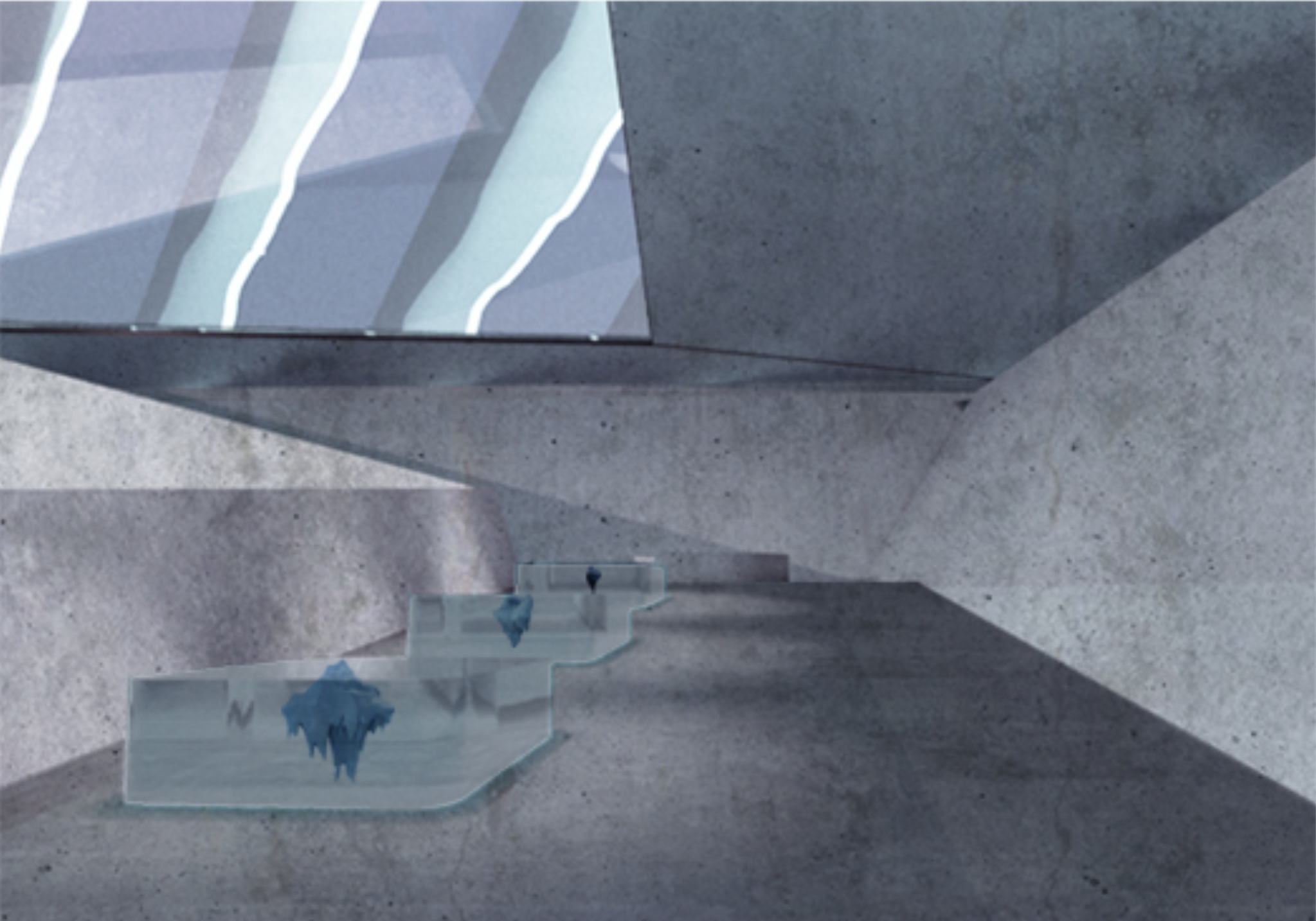 Subterranean gallery where water, sound, and memory shape the exhibition experience