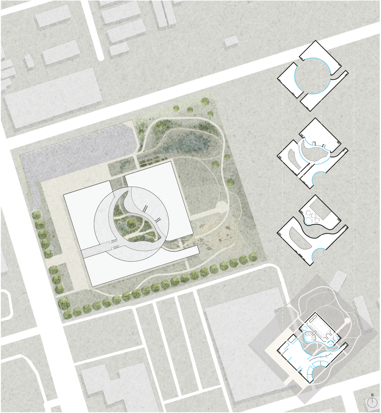 Fluid site planning integrates landscape, movement, and mindful educational spaces into a unified architectural experience.