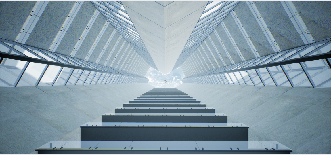 Interior atrium perspective emphasizing light, scale, and the experiential journey through the monument.