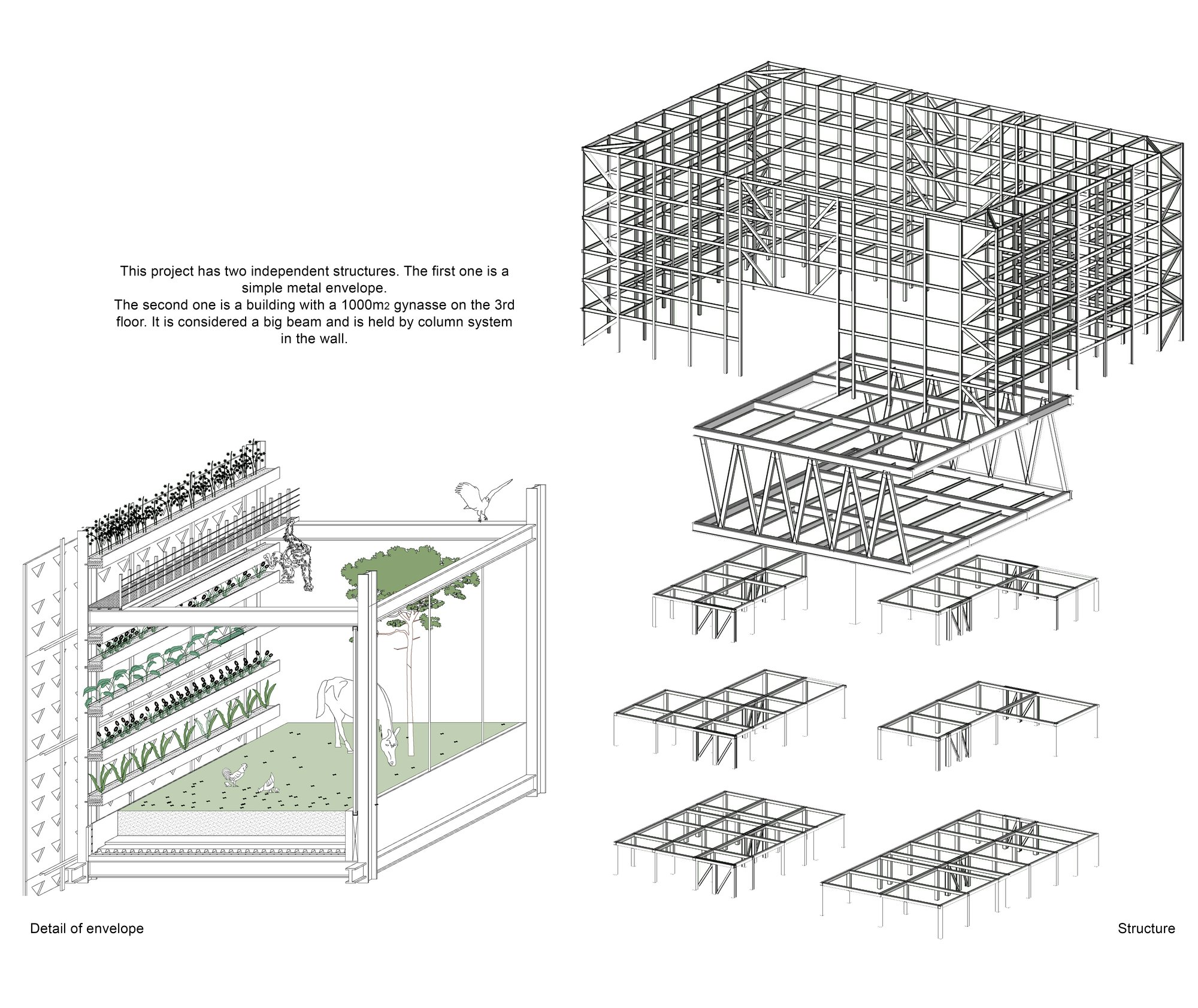 Structural system and envelope design enabling a modular, nature-integrated urban insert.