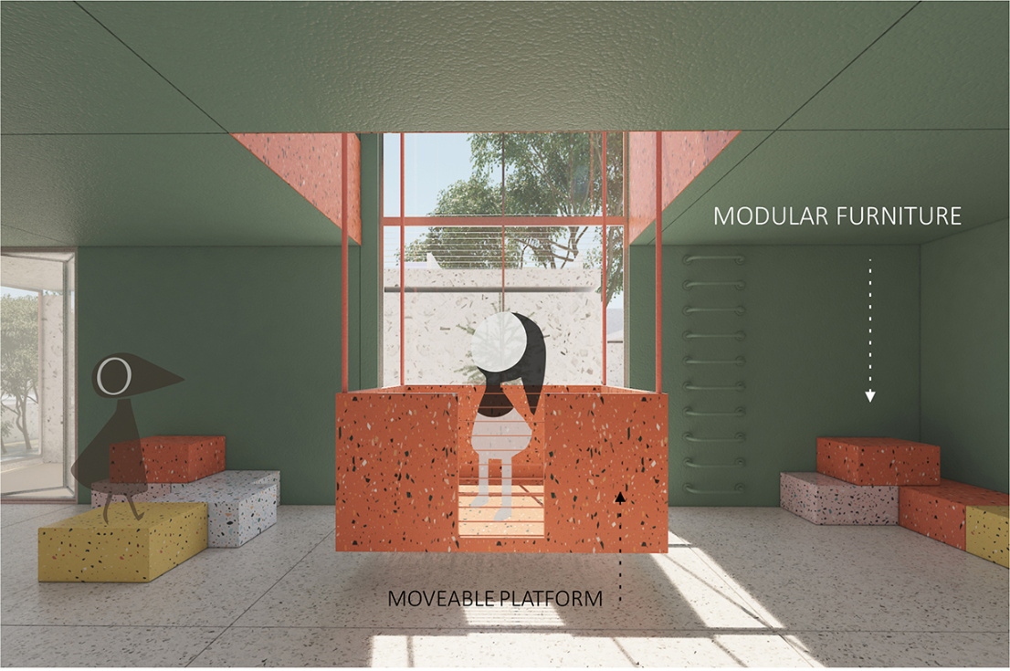 Moveable platforms enable dynamic interaction and flexible learning environments.