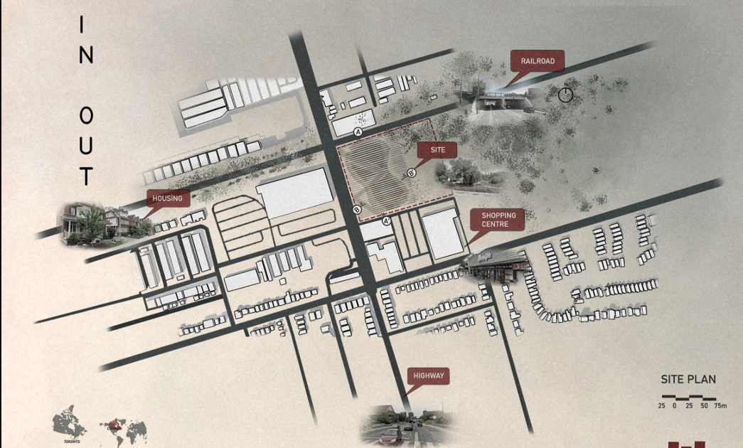 Site plan showing urban context and connectivity of the IN OUT school design