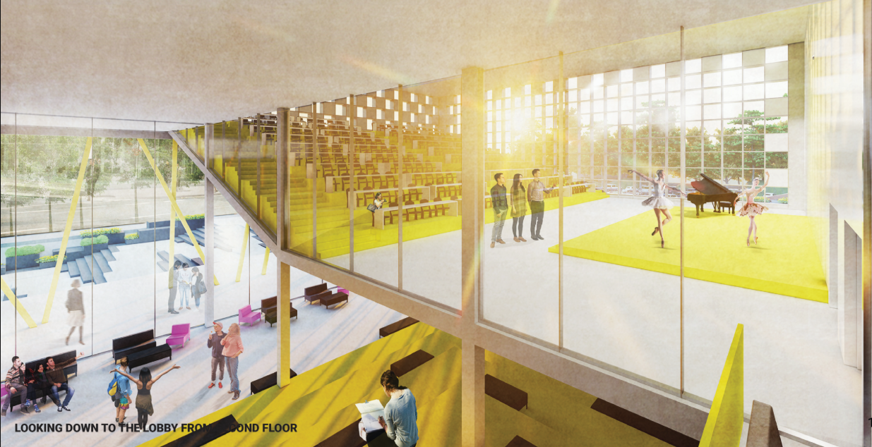 A vibrant theatre and performance space integrated into the architecture to support creativity, culture, and experiential learning.
