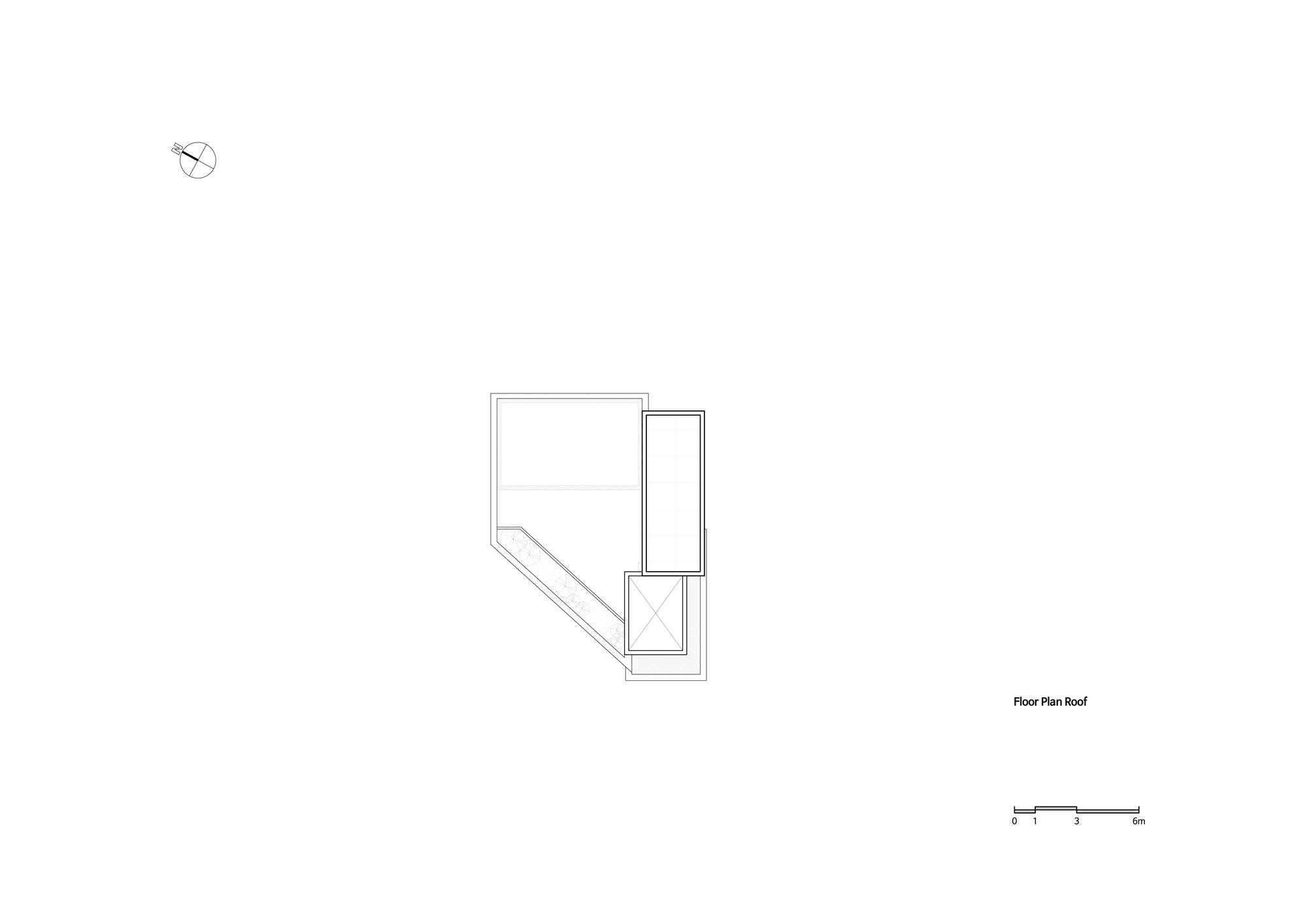 Roof plan drawing showing upper level circulation and volume outlines