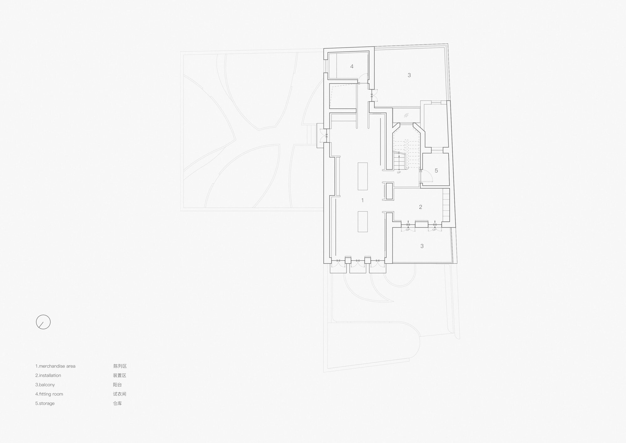 Floor plan drawing showing interior layout with central staircase and rectangular rooms