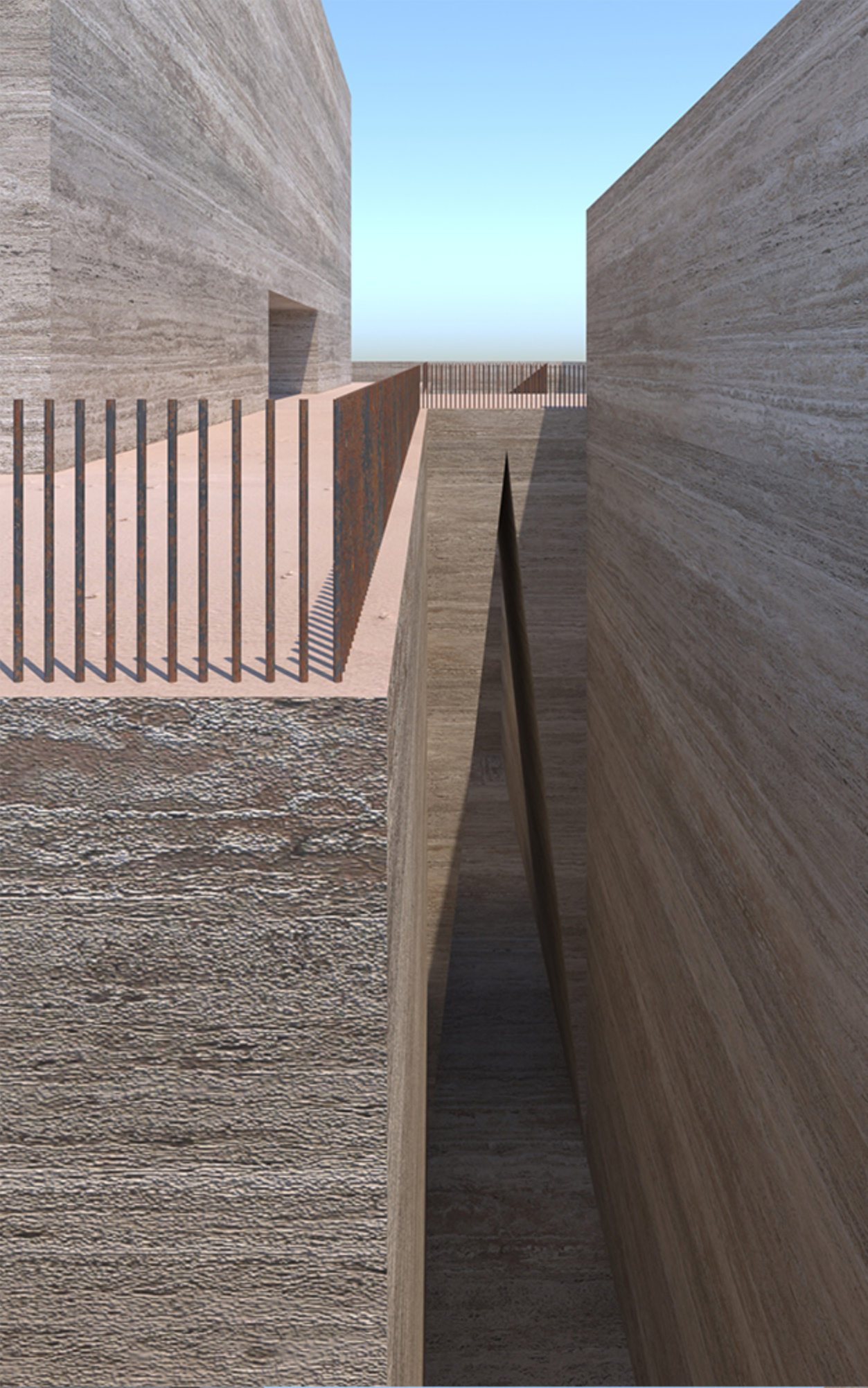 Edge condition revealing depth, texture, and materiality of the descent