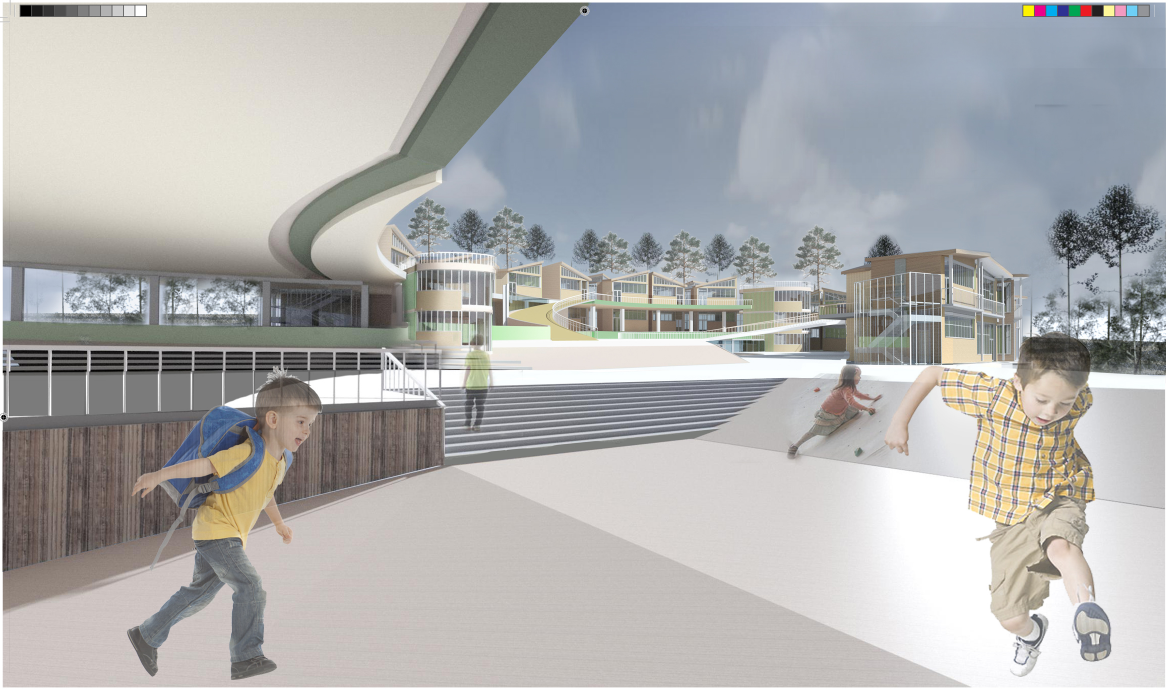 The central courtyard acts as a social and educational heart, connecting students through movement, interaction, and shared experiences.