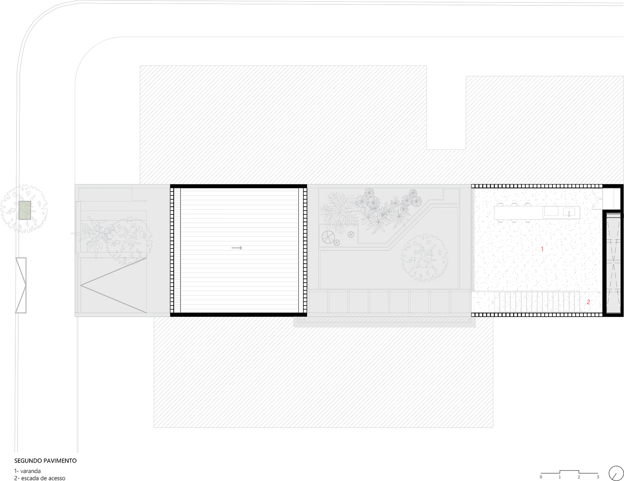 Second floor plan showing covered terrace, courtyard garden, and interior rooms