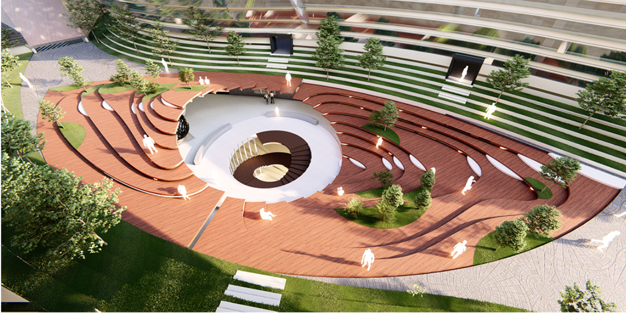 Shaded outdoor zones blur boundaries between built form and landscape, enhancing usability year-round.