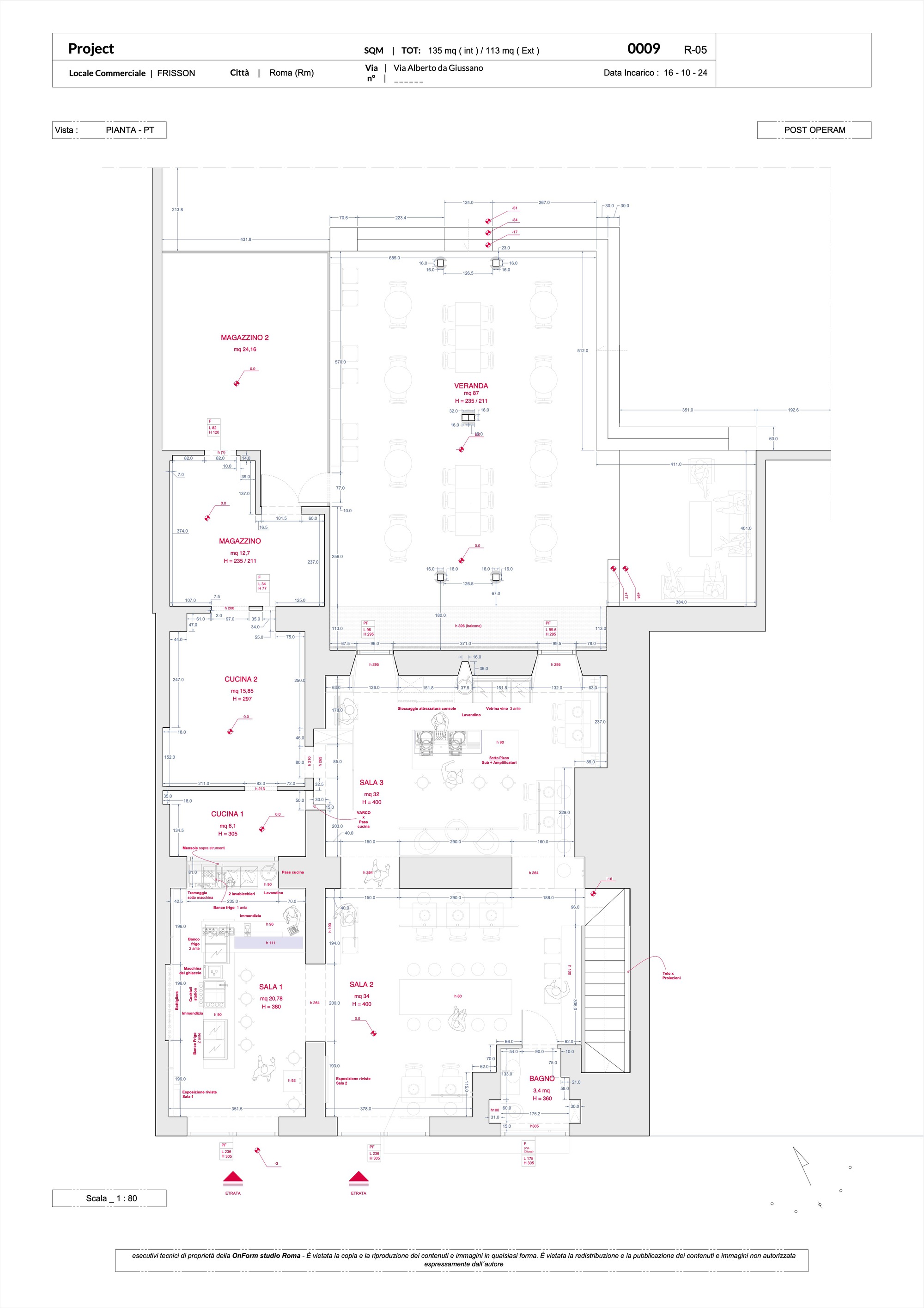 Floor plan drawing showing a multi-room layout with kitchen, storage areas and circulation spaces