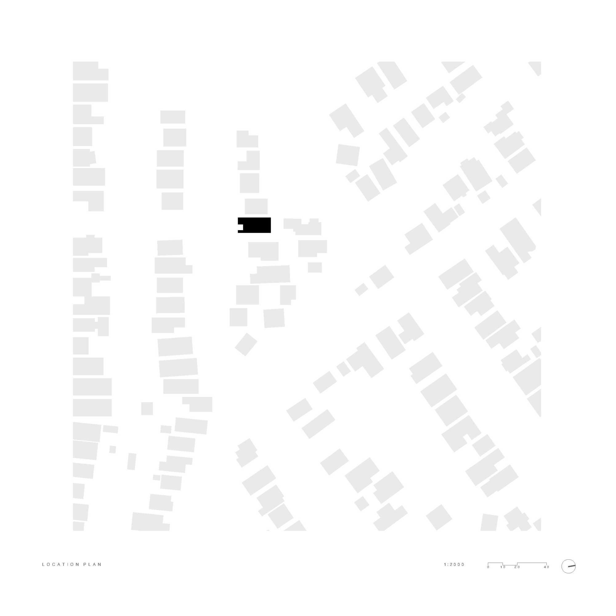 Location plan drawing showing the structure within a diagonal street grid