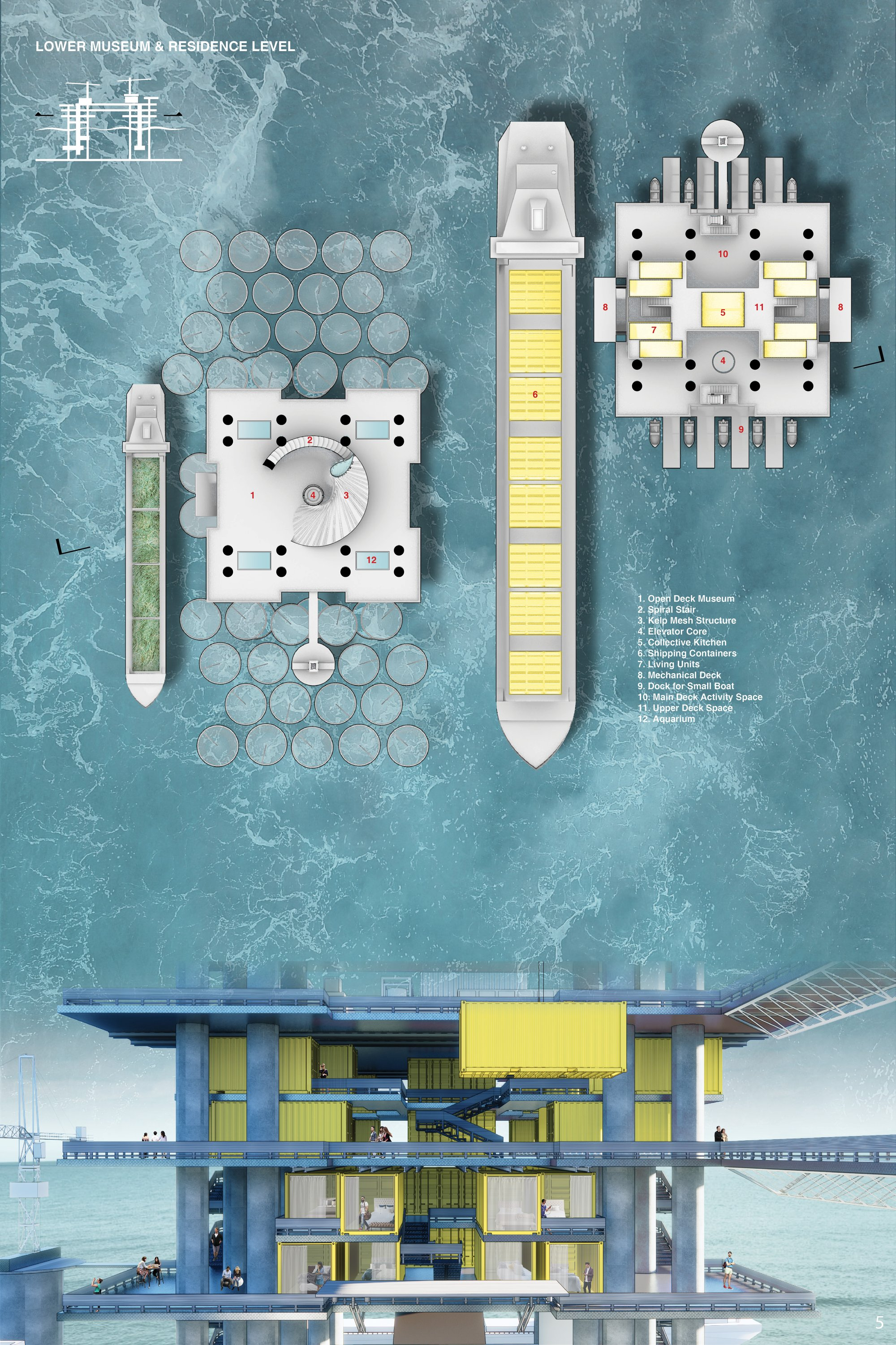 Container-based living units redefine offshore habitation through modular architecture, collective spaces, and adaptable ocean living.