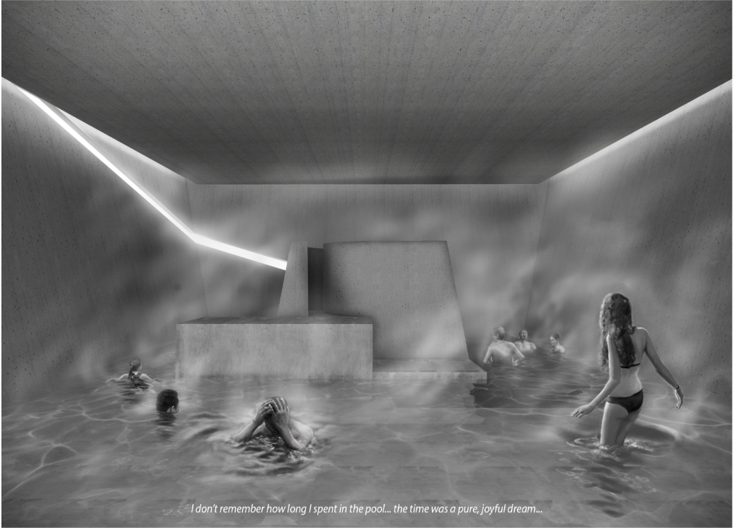 A surreal interior where pleasure and environmental impact merge in heated immersion.