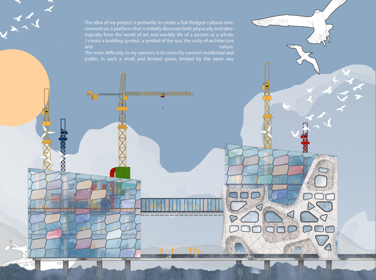 Floating cultural hub repurposing an oil rig into a sustainable ocean city