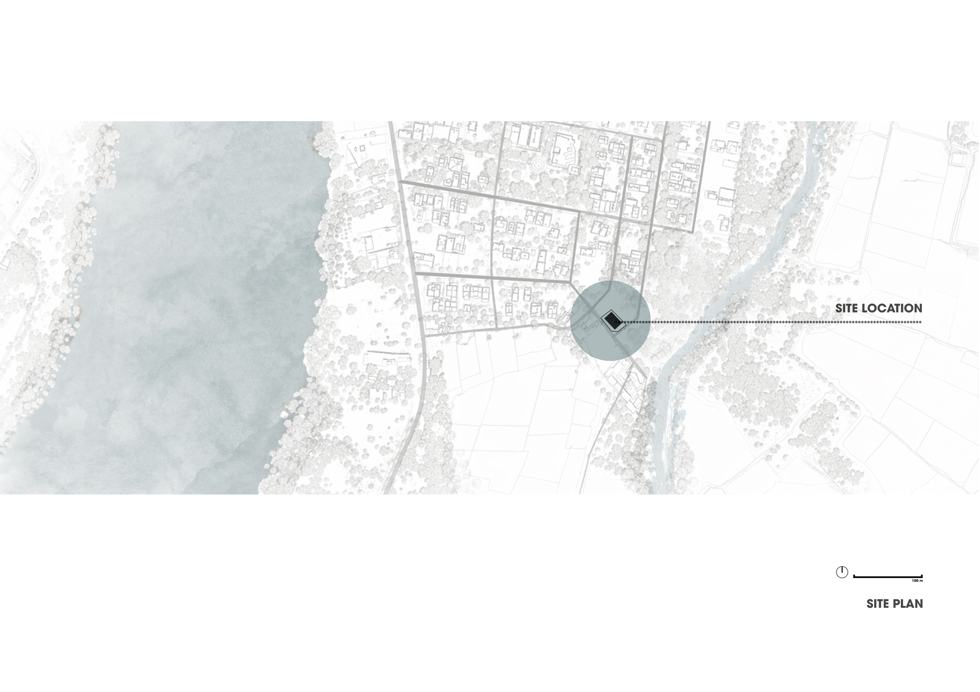 Site plan drawing showing the structure's location within the surrounding urban fabric and waterfront edge