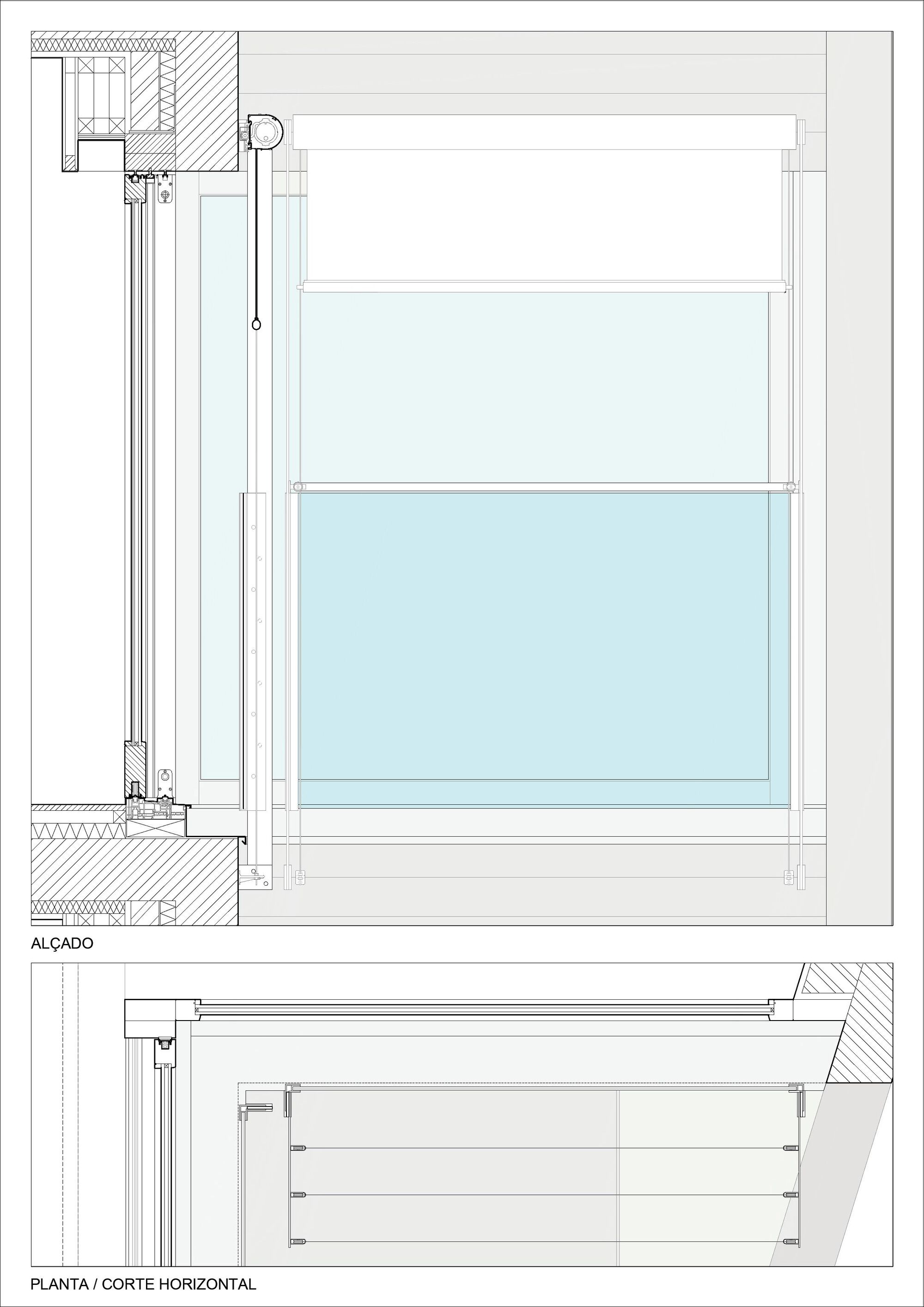 Construction detail drawings of window assembly with head, sill, and horizontal section views