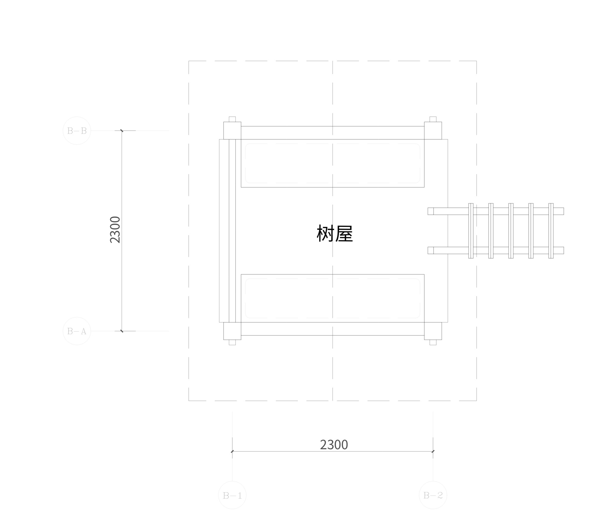 Plan drawing of a small pavilion with central courtyard and surrounding structural columns