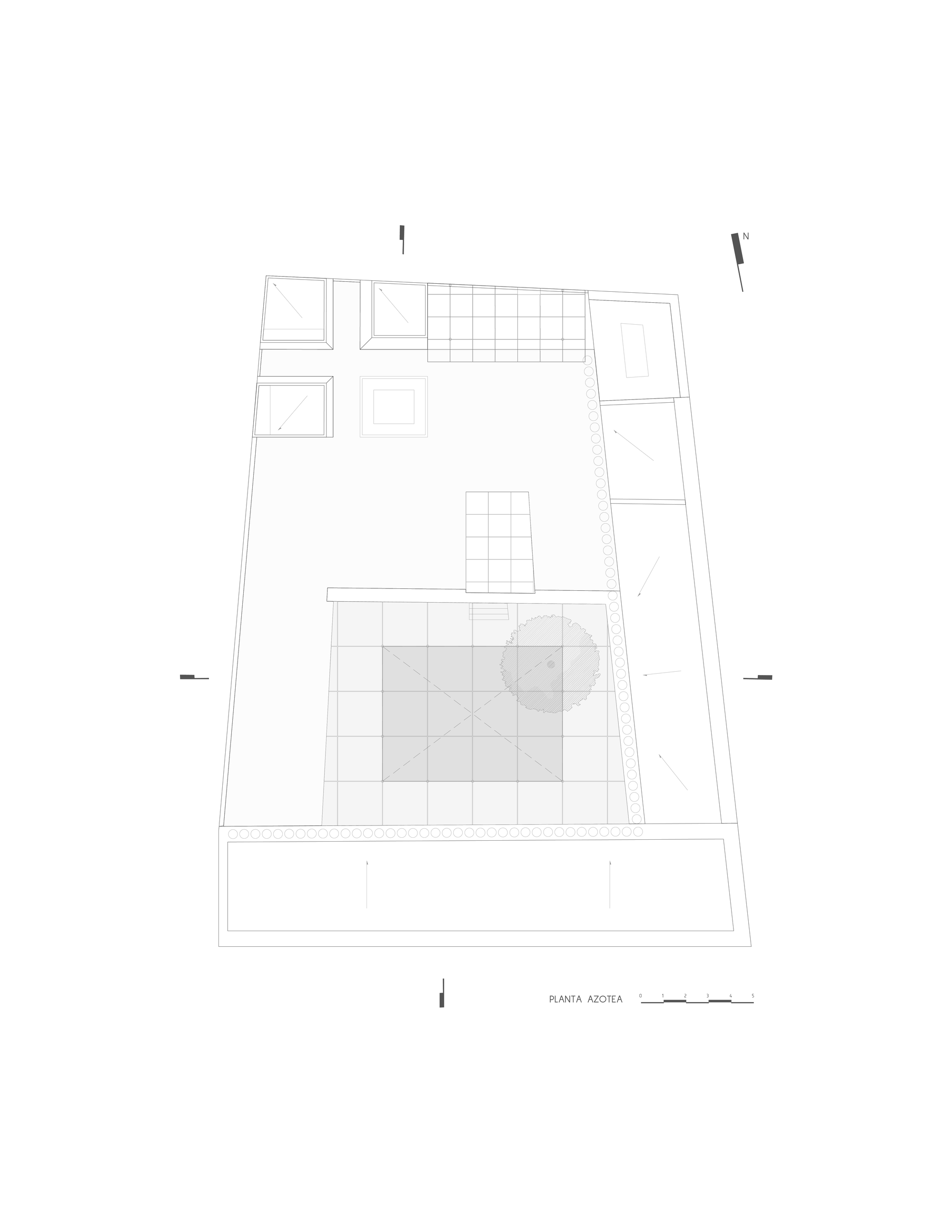 Roof plan drawing showing terrace paving grid and scattered skylight openings