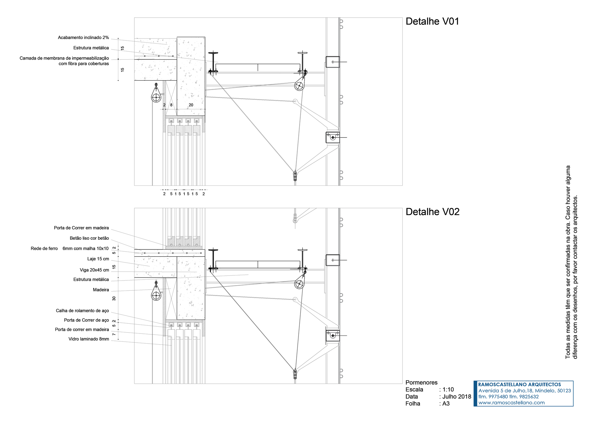 Section detail drawings illustrating structural connections between timber beams and metal supports