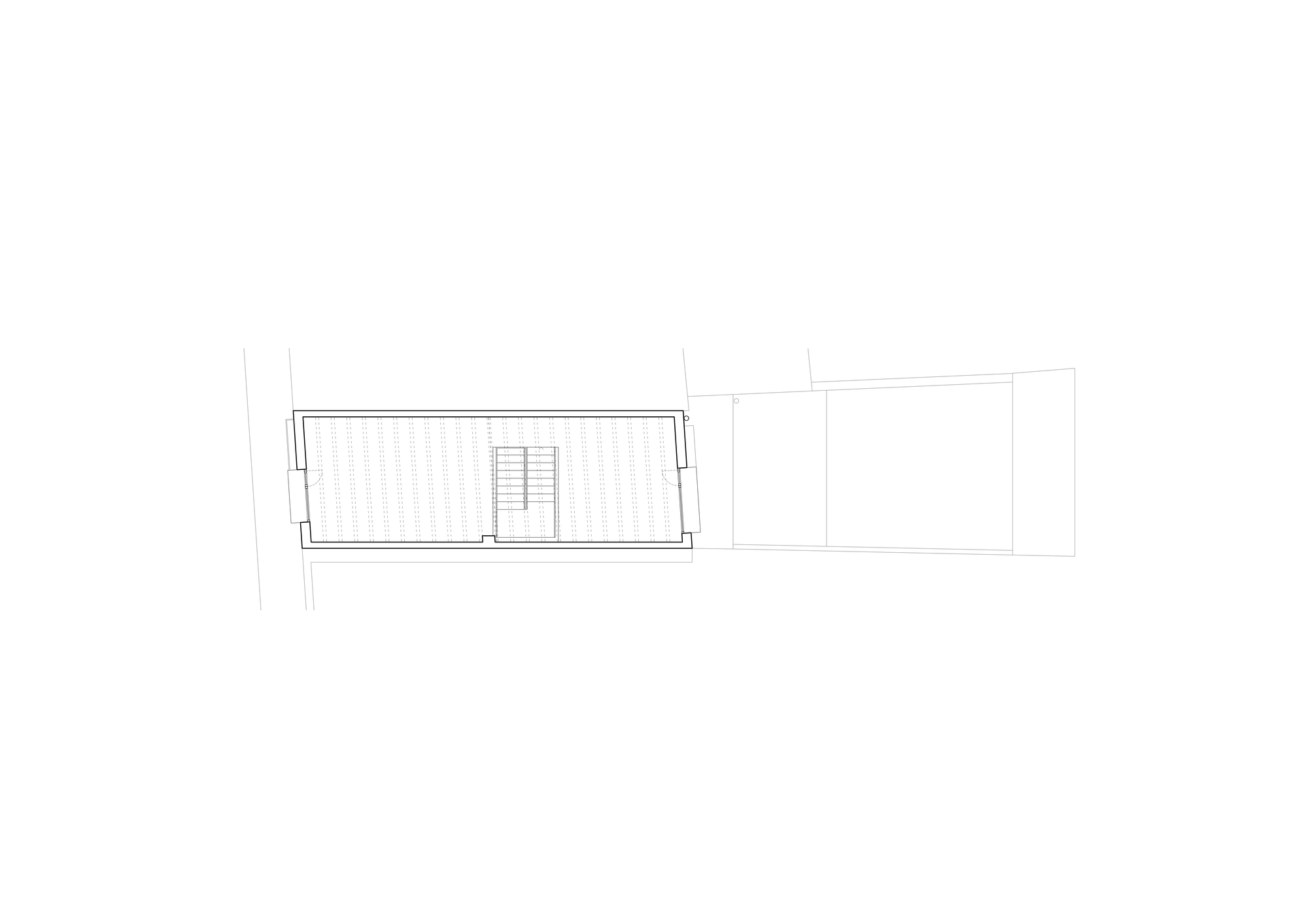 Floor plan drawing of upper level with central stair and rectangular floor layout