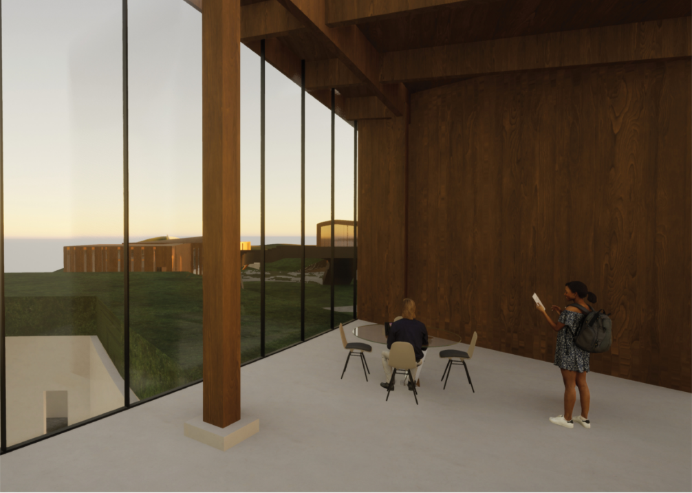 Open gathering spaces encourage dialogue, education, and connection with the surrounding ecosystem.