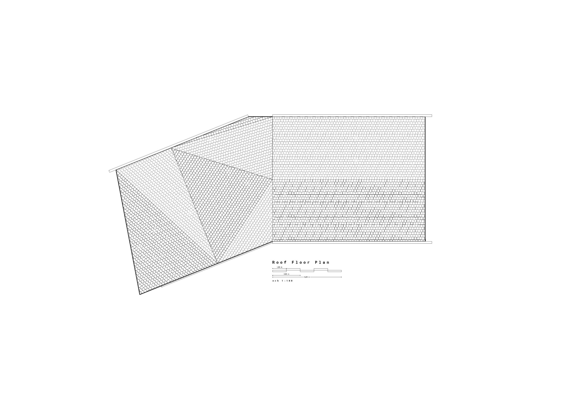 Roof plan drawing showing angled roofing panels meeting at diagonal fold line
