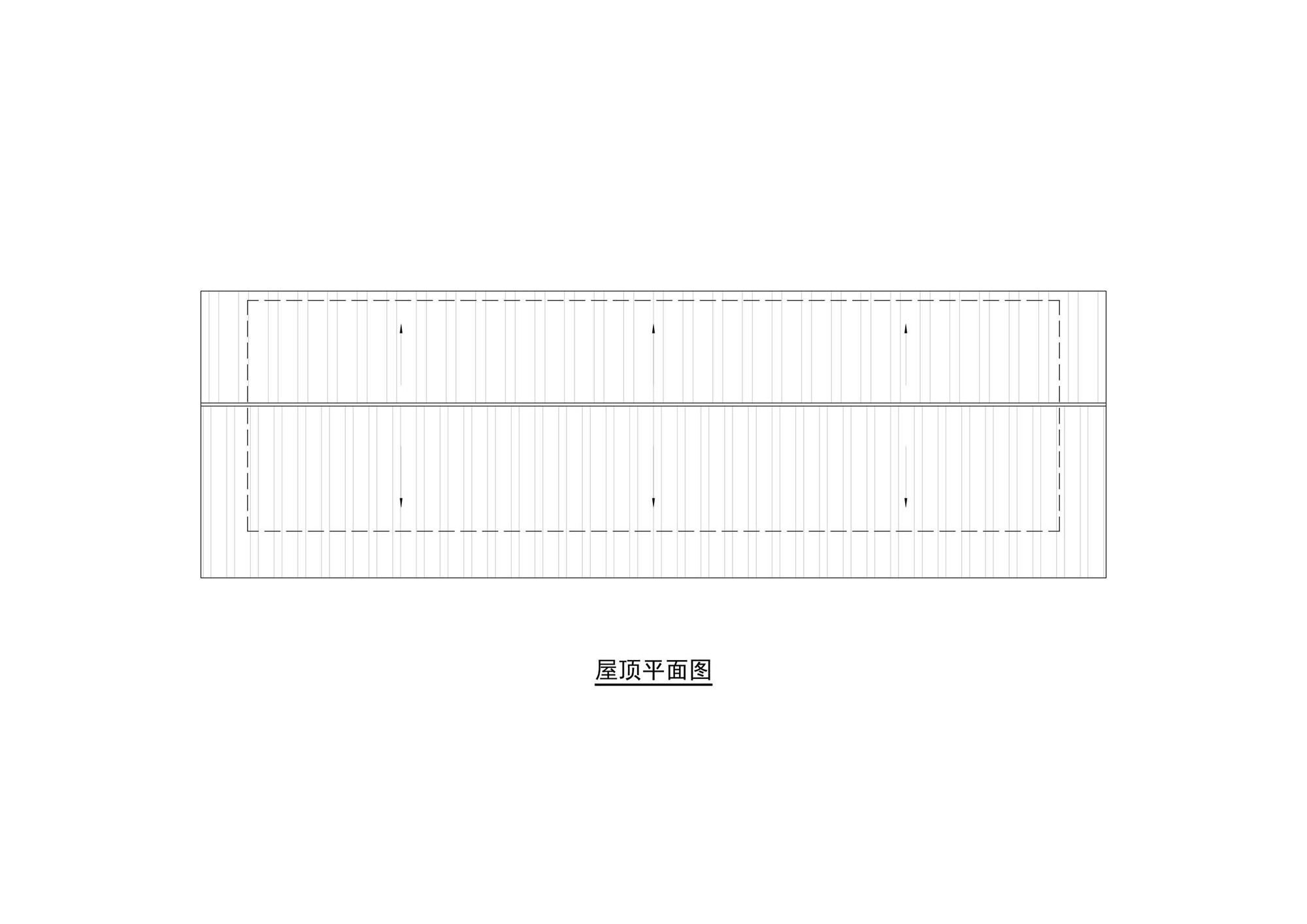 Roof plan drawing showing rectangular volume with vertical slat pattern and corner openings