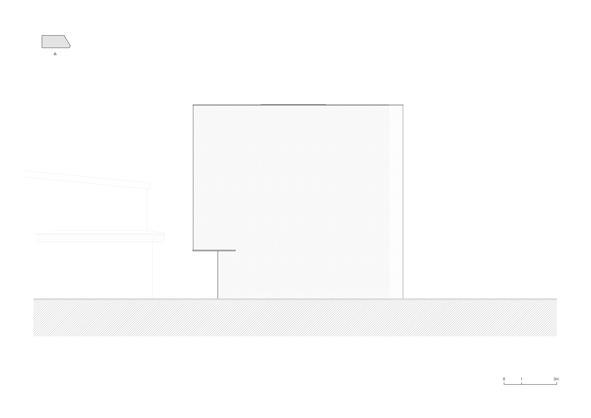 Elevation drawing depicting a minimal cubic volume elevated on a single column