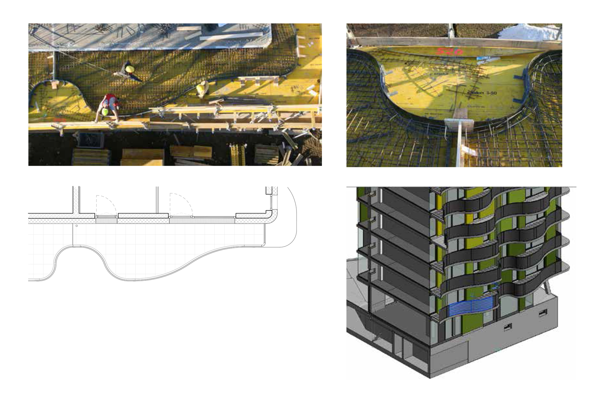Axonometric drawing showing stacked residential floors with alternating balconies in yellow and green