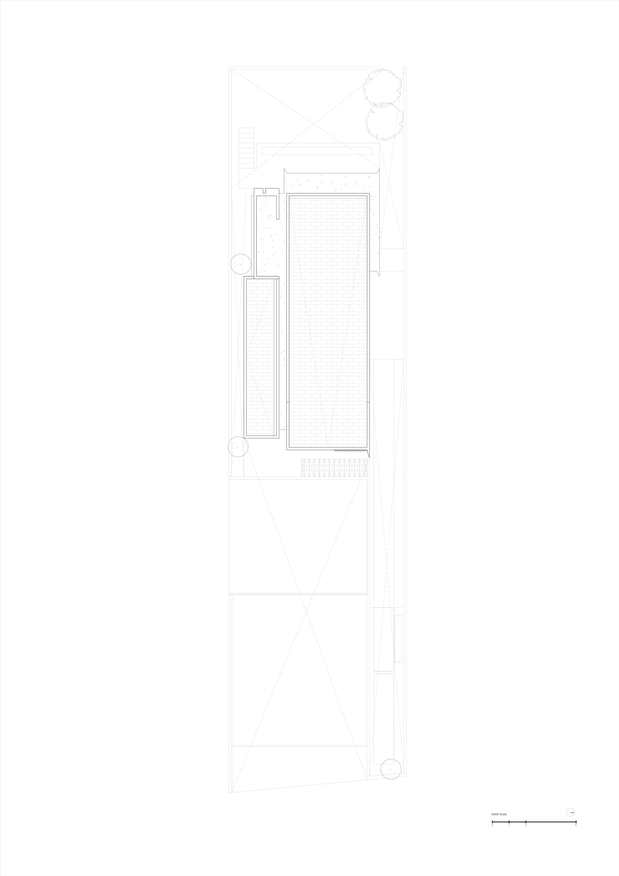 Roof plan showing pool terrace and landscaped areas with tree symbols