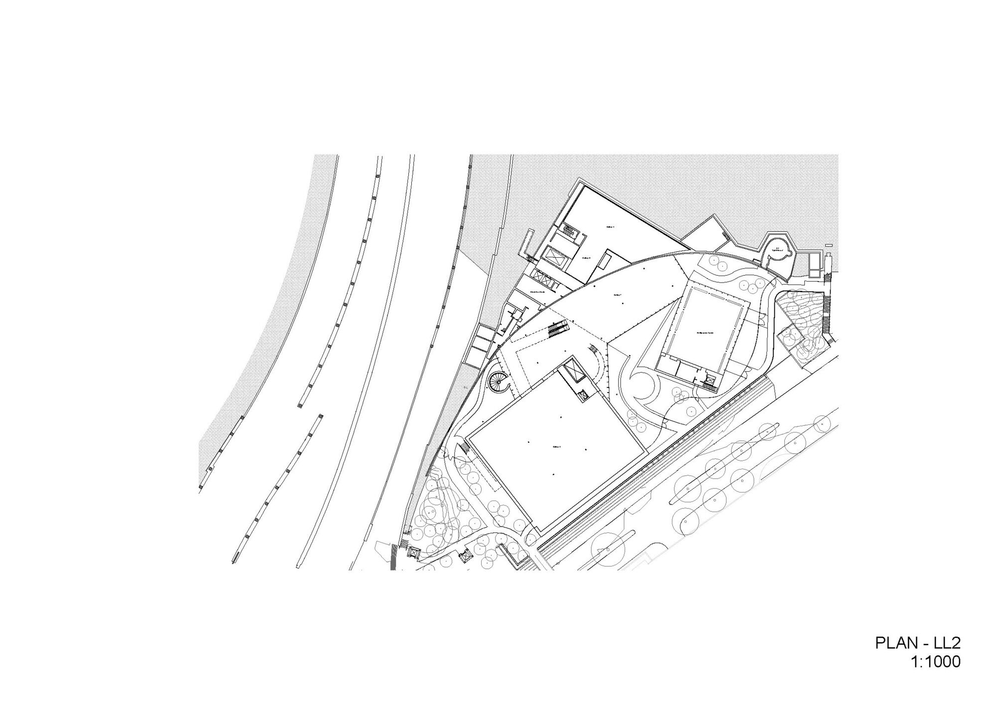 Floor plan drawing of level two showing upper floor layout with angled geometry responding to site boundaries