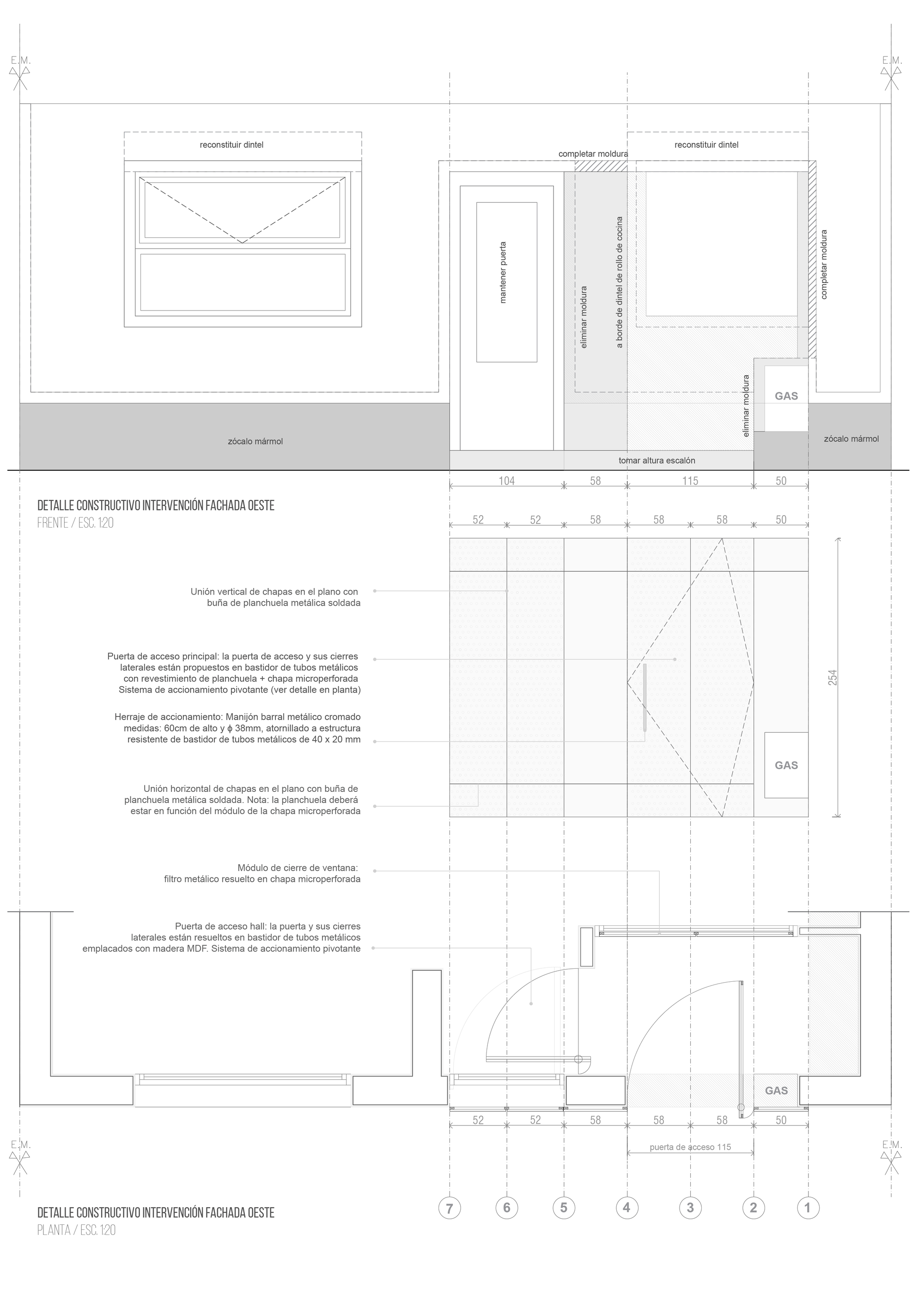 Construction detail drawings of facade window assembly and door jamb with annotated specifications